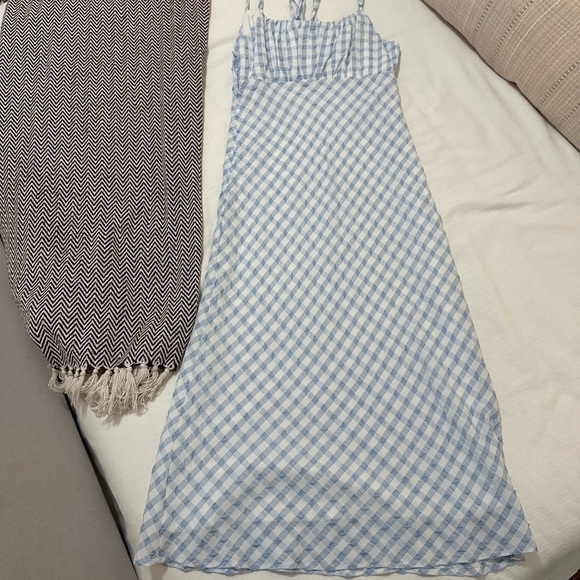 Lulu’s Daintily Dreaming White and Blue Sleeveless Gingham Midi Dress - Picture 7 of 7